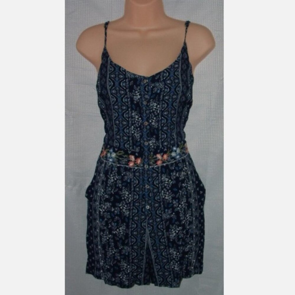 Blue Print Sz Medium Lined Adjustable Straps Romper 1 Pc Shorts Outfit LIKE NEW